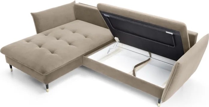 Narożnik GLAM Lewostronny z funkcją spania, zestaw z poduszkami wolnostojący tkanina RIVIERA 16 Beżowy DOMO HOME