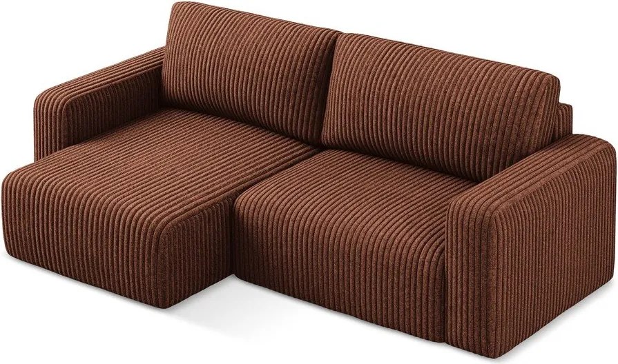 Sztruksowy rozkładany/ze schowkiem narożnik (lewostronny/z szezlongiem) w kolorze terakoty Kona – Makamii