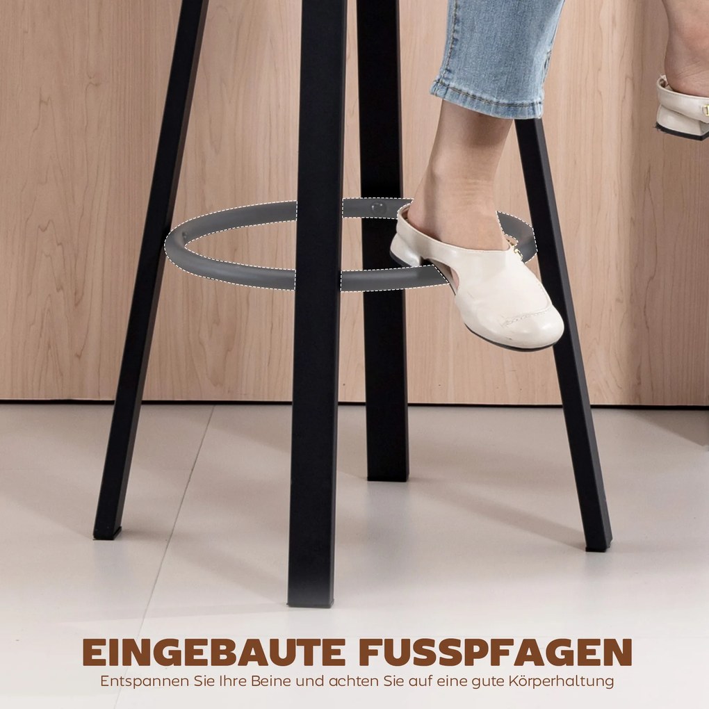 HOMCOM 2 szt. krzeseł barowych, obicie z ekoskóry, tapicerowane siedzisko, podnóżek, oparcie, metalowa rama, czarne | Aosom PL