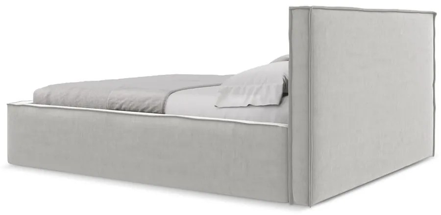 Jasnoszare tapicerowane łóżko dwuosobowe ze schowkiem i stelażem 140x200 cm Anani – Makamii