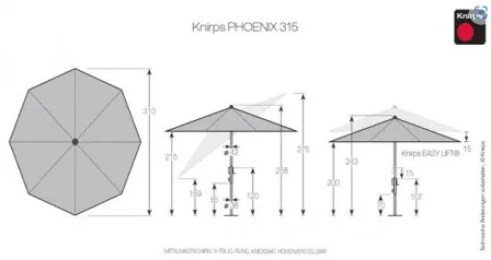 KNIRPS PHOENIX 315 cm - parasol ogrodowy : Kolor parasola - Jasnoszary
