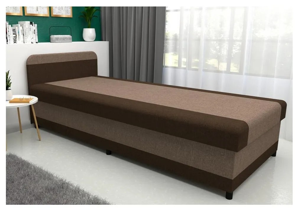 Tapicerowane łóżko z pojemnikiem TALI 80x202 brązowo-beżowe