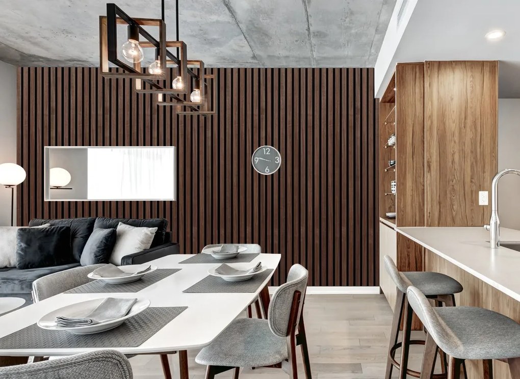 Drewniany panel akustyczny, 2400 x 600 mm, B2BP007, 5 szt, orzech