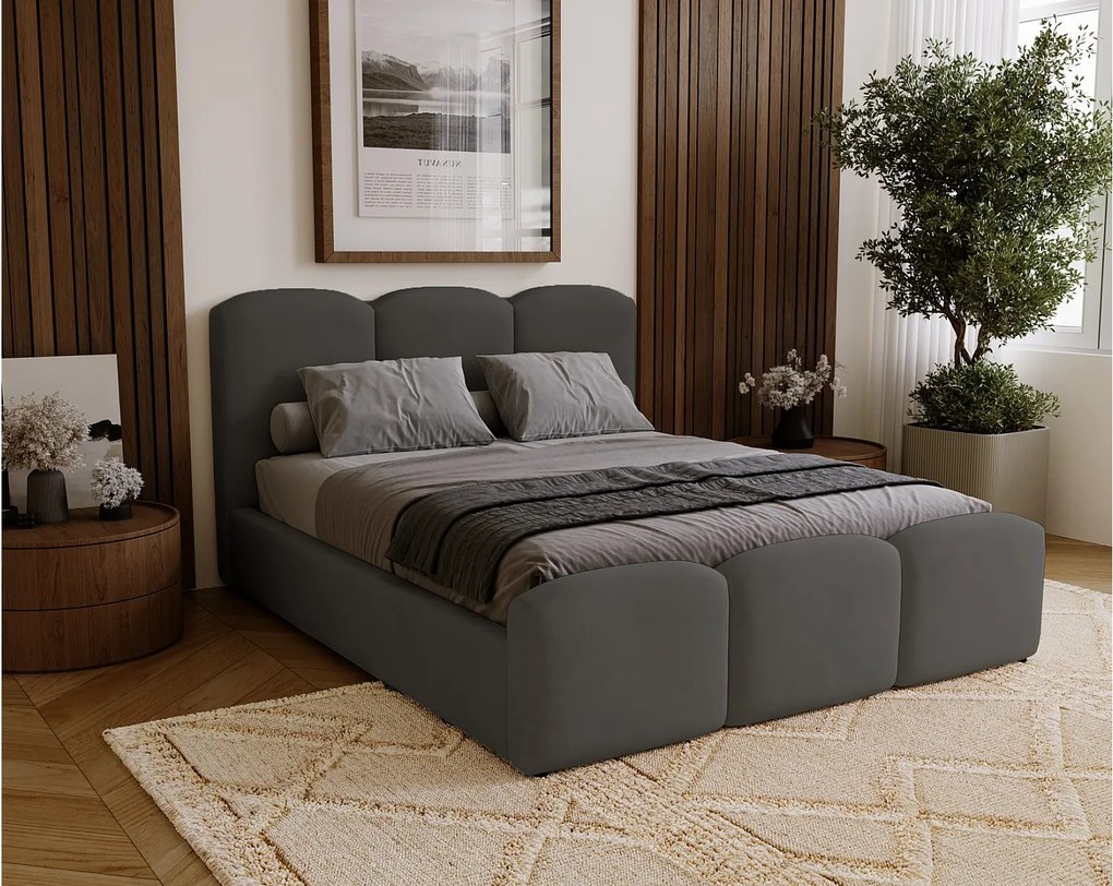Łóżko dwuosobowe 200x200 cm Capri - pojemnik, stelaż drewniany - welur, ciemny szary (Magic Velvet 2271)