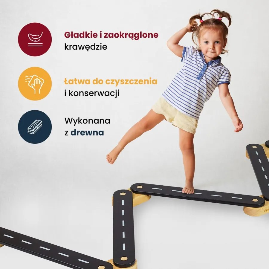 Ścieżka sensoryczna drewniana, balance beam, 5 elementów, biała - meowbaby®