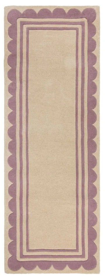 Fioletowo-naturalny wełniany chodnik tkany ręcznie 80x230 cm Lois Scallop – Flair Rugs