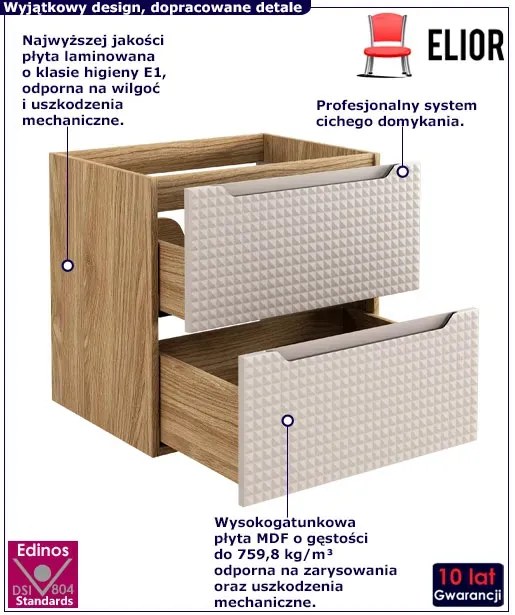 Beżowa nowoczesna szafka pod umywalkę z szufladami 60 cm - Montans 7X