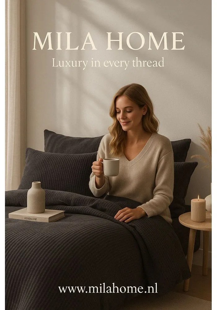 Antracytowa pościel jednoosobowa z bawełny renforcé 140x200 cm Waffle Striped – Mila Home Luxury
