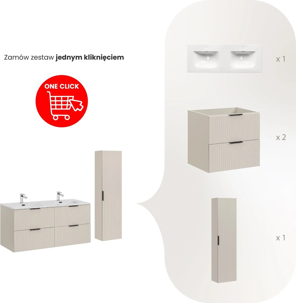 Zestaw mebli do łazienki Adel 73 kaszmir - szafka 120 cm z podwójną umywalką i słupek