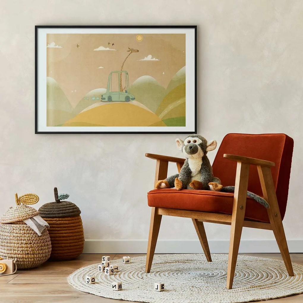Plakat Podróżująca żyrafa 42x29,7 cm z ramą czarną z marginesem ARTGEIST B