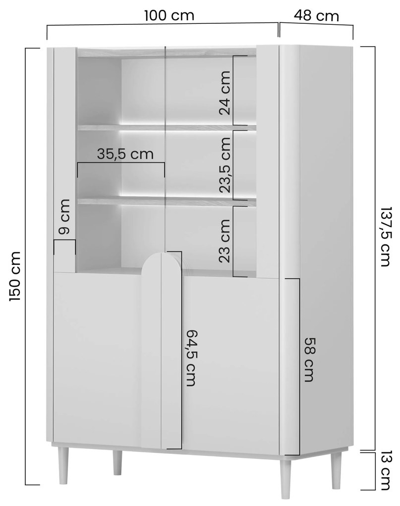 Witryna Amilio do salonu 100 cm na nóżkach - eukaliptus / dąb baltic dune / uchwyty dąb naturalny