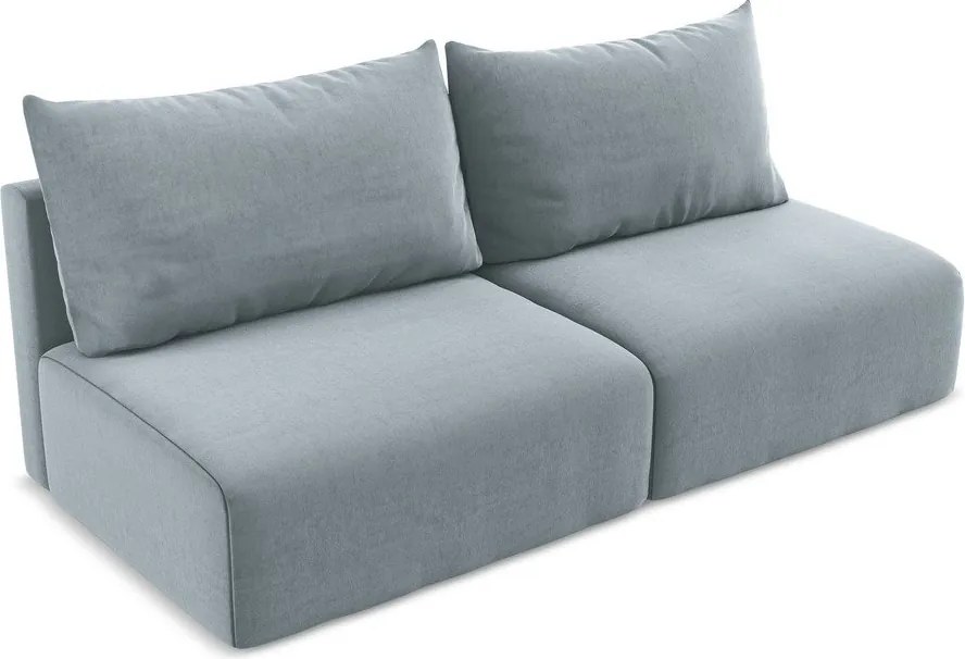 Niebieska aksamitna rozkładana sofa ze schowkiem 216 cm Kalena – Makamii