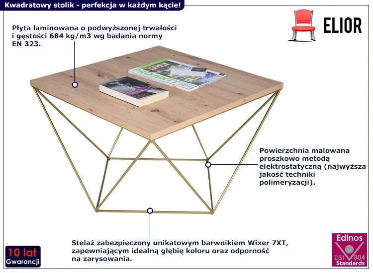 Druciany stolik kawowy dąb artisan+ złoty Caden