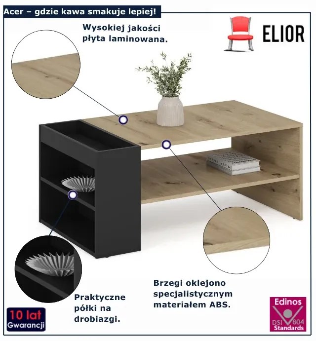 Ława kawowa dąb artisan + czarny G9-M07