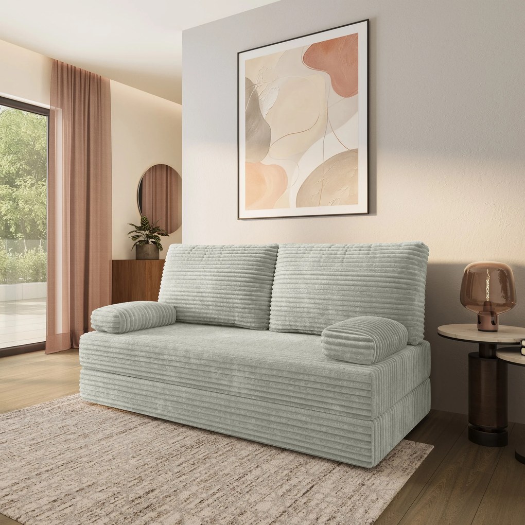Masseno Sofa piankowa SILAR z funkcją spania, Kanapa z pianki do salonu, Bezmontażowa, Tkanina sztruksowa – Jasnoszary TILIA 83