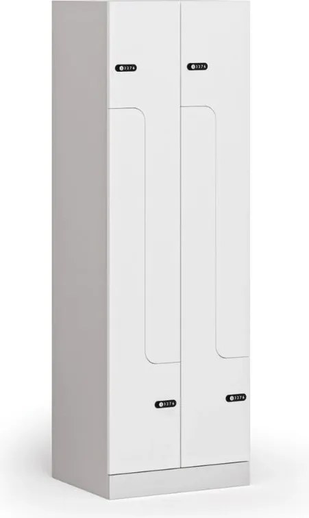 Metalowa szafka ubraniowa S1 Z, 4-drzwiowa, 1850 x 600 x 500 mm, zamek mechaniczny z kodem, drzwi laminowane, biała