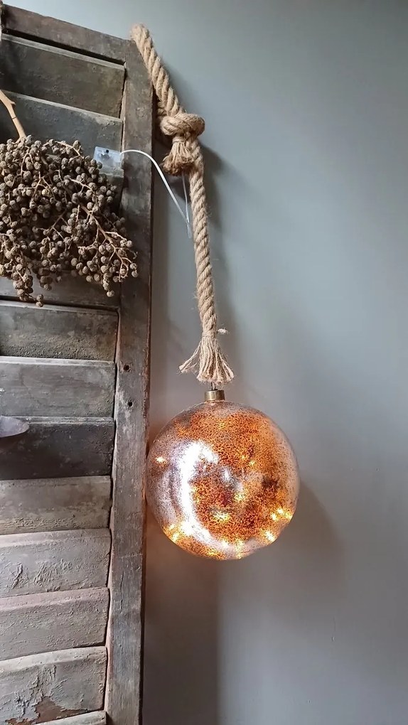 Dekoracja świąteczna LED z liną jutową w kolorze złotym, średnica 12 cm