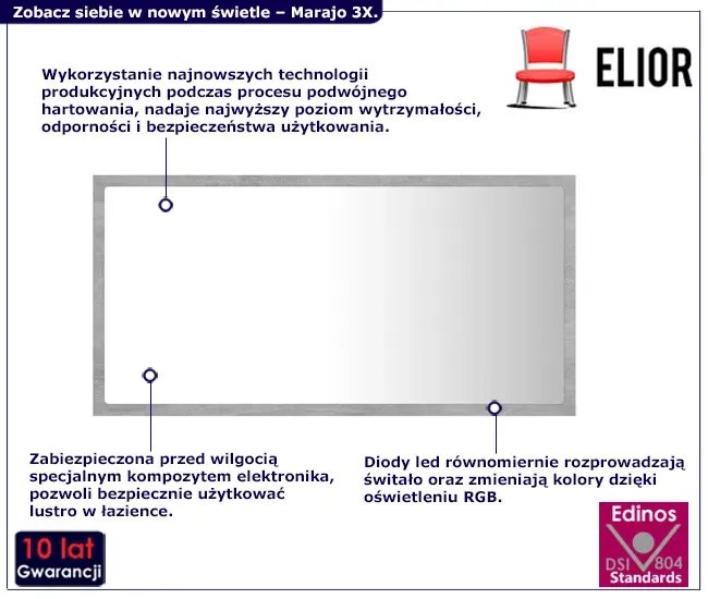 Prostokątne szare lustro wiszące LED C9-W26