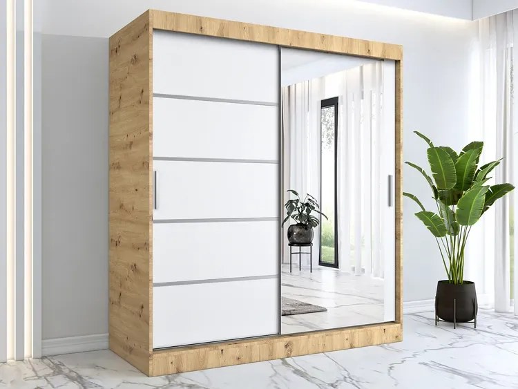 Szafa przesuwna 180 cm dąb artisan + biały H5-W91
