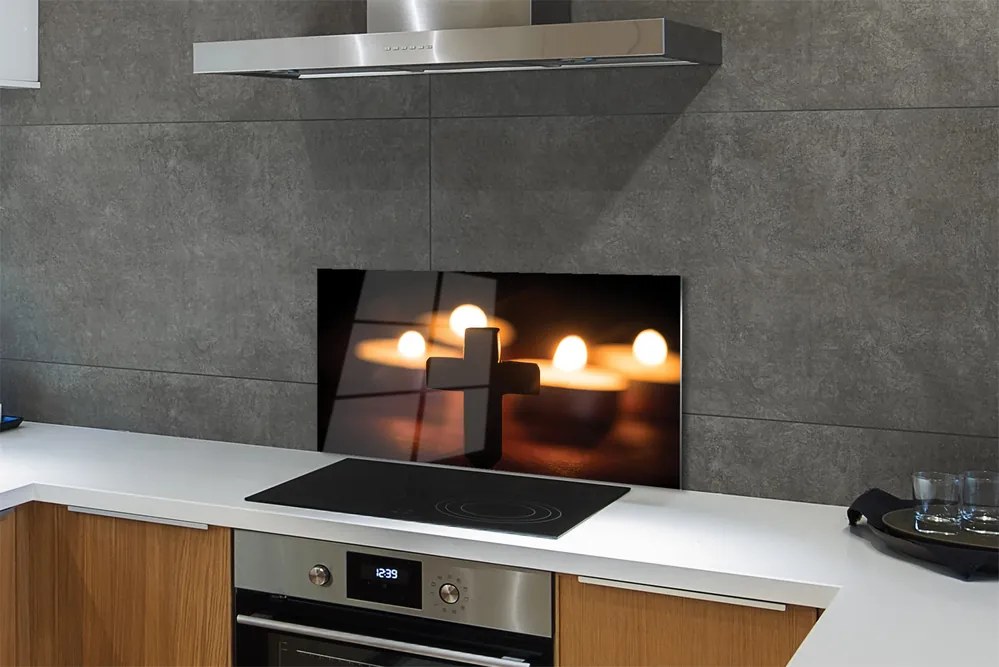 Szklany Panel Krzyż w Blasku Świec