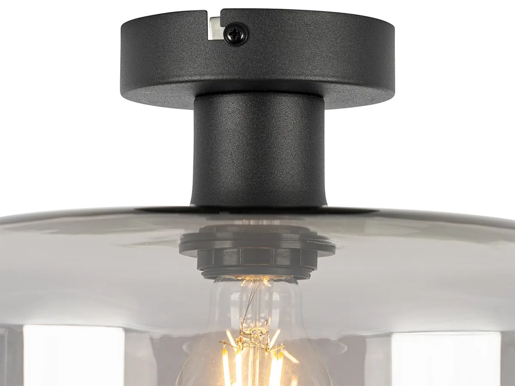 Plafon art deco czarny z przydymionym szkłem - Bizle