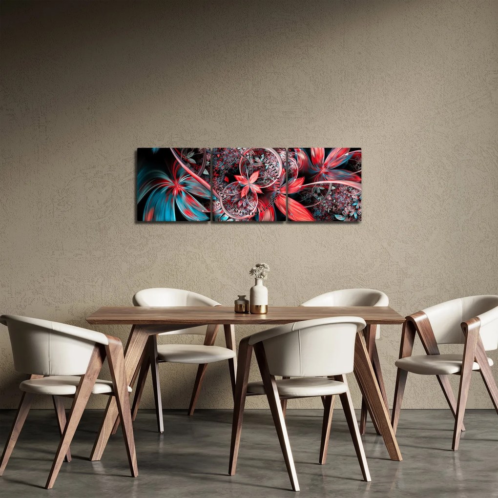 Abstrakcyjny obraz egzotycznych kwiatów (z zegarem) (90x30 cm)