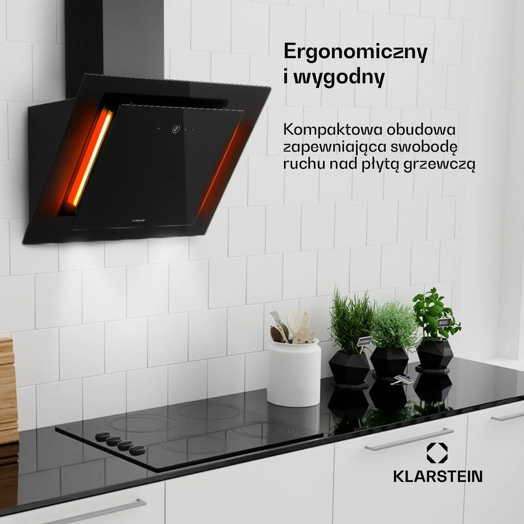 Klarstein Eleonora 60cm 456m³/h Okap Przyścienny Skośny Czarny
