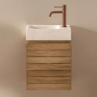 Zestaw Mebli Łazienkowych Z Drewna Tekowego Ze Zintegrowaną Umywalką Z Cementu Napier Drewno Tekowe & - Sklum