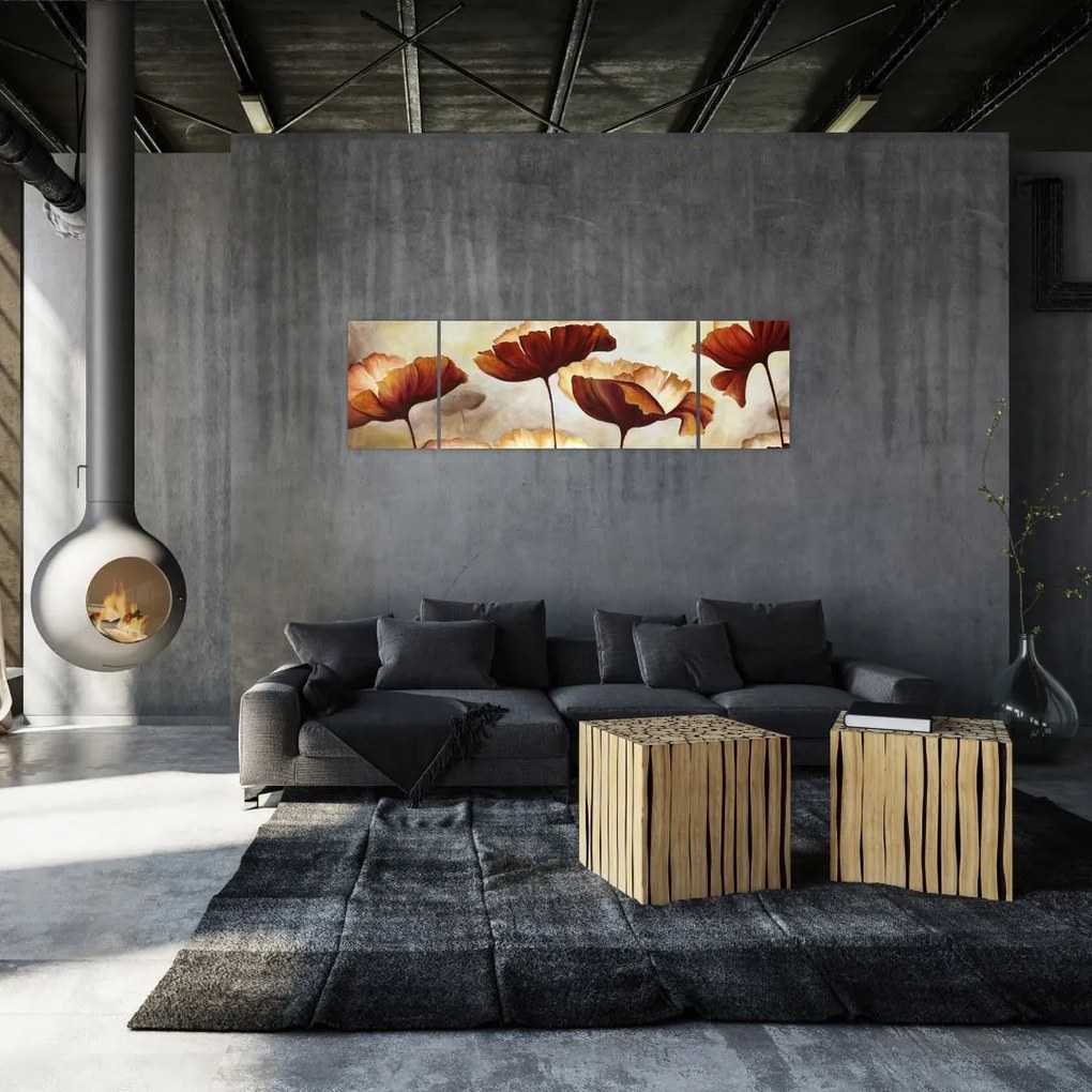 Obraz czerwonych kwiatów (170x50 cm)