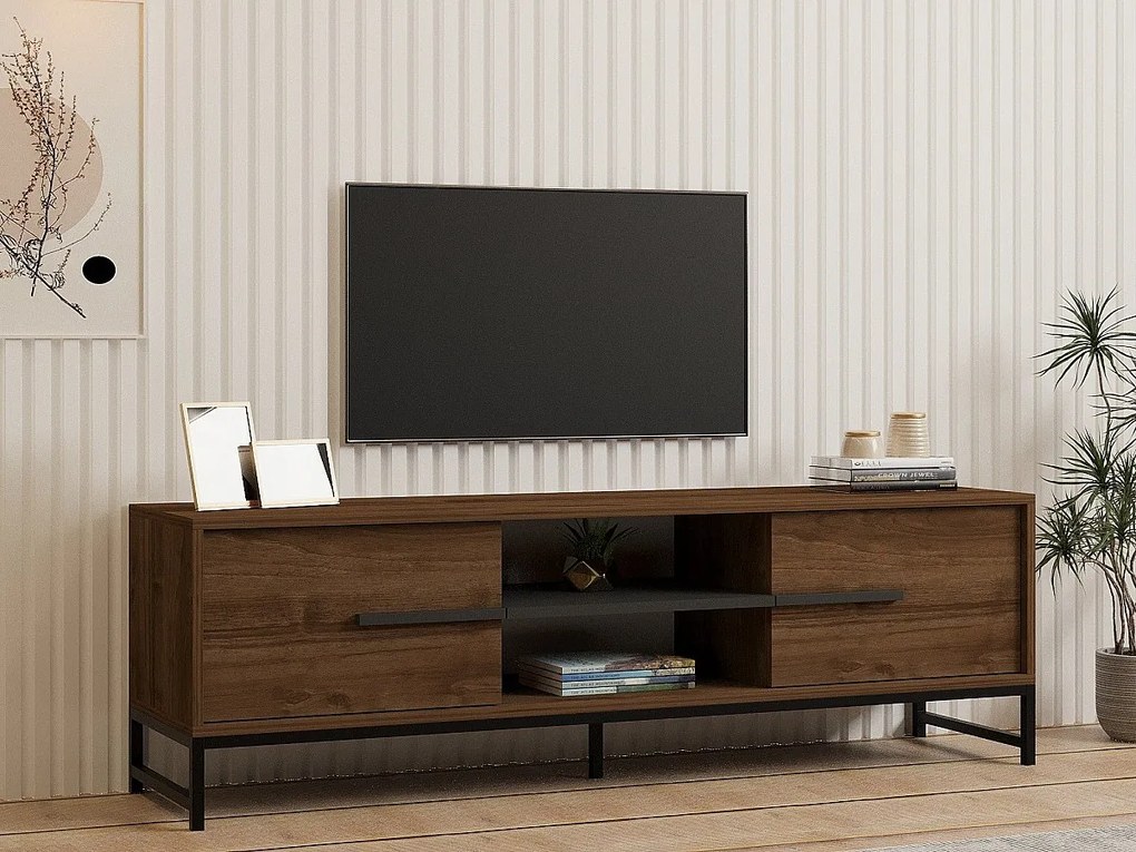 Elegancka szafka pod TV – 160 cm – orzech – płyta wiórowa pokryta melaminą