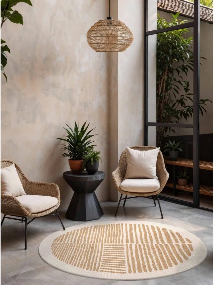 Kremowo-naturalny okrągły dywan odpowiedni na zewnątrz ø 200 cm Haringey Bounds – Ted Baker