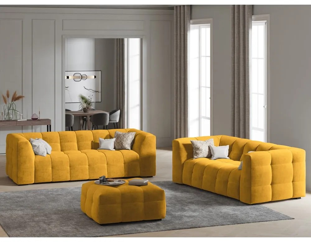 Żółty aksamitny puf Windsor &amp; Co Sofas Vesta