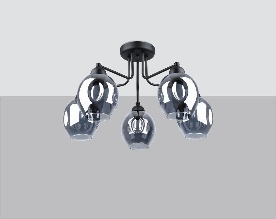 Czarna lampa sufitowa ze szklanym kloszem 59x59 cm Garten – Sollux