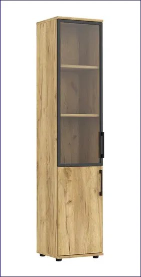 Wąski regał biurowy z witryną dąb craft - Heda