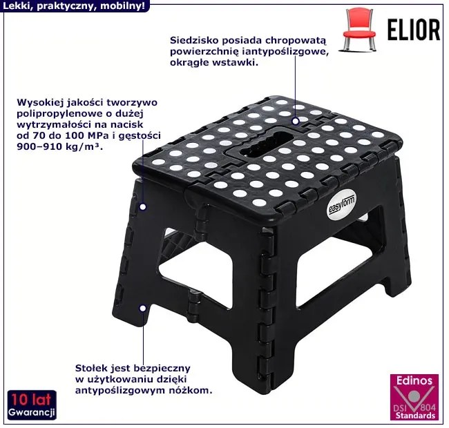 Antypoślizgowy Składany Czarny Stołek K7-W48