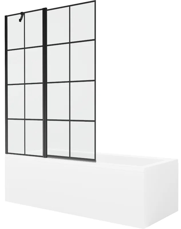 Mexen Cubik wanna prostokątna 170 x 70 cm z obudową i parawanem 1-skrzydłowym 120 cm, czarny wzór - 550317070X9412117077