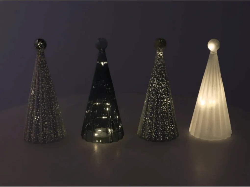 Szklana świecąca choinka TWINKLE z oświetleniem LED 22 cm, odcienie szarości