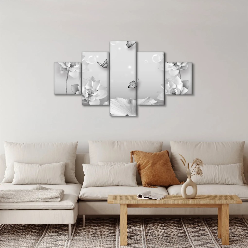 Obraz - Kwiatowy wzór z motylkami (125x70 cm)