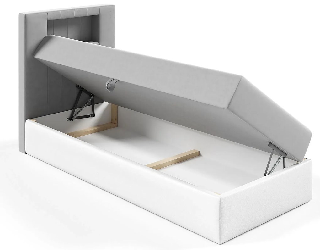 Szare łóżko pojedyncze z oświetleniem LED 3 rozmiary L7-W36