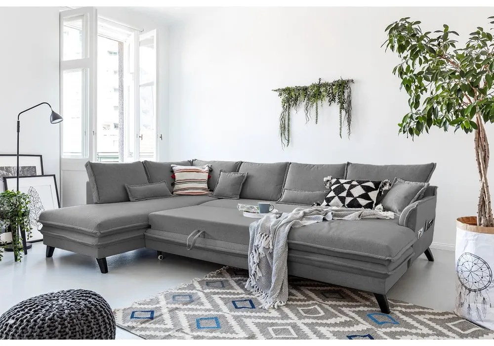 Szara rozkładana sofa w kształcie litery "U" Miuform Charming Charlie, lewostronna