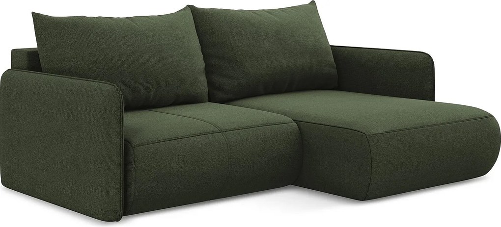 Narożnik prawostronny z funkcją spania - z tkaniny strukturalnej - oliwkowy - NANEA