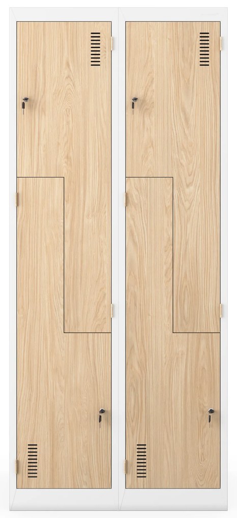 Szafa socjalna ubraniowa typu l, czterokomorowa, biała/dąb sonoma, 800x1850x450 mm: JULIA Eco Design