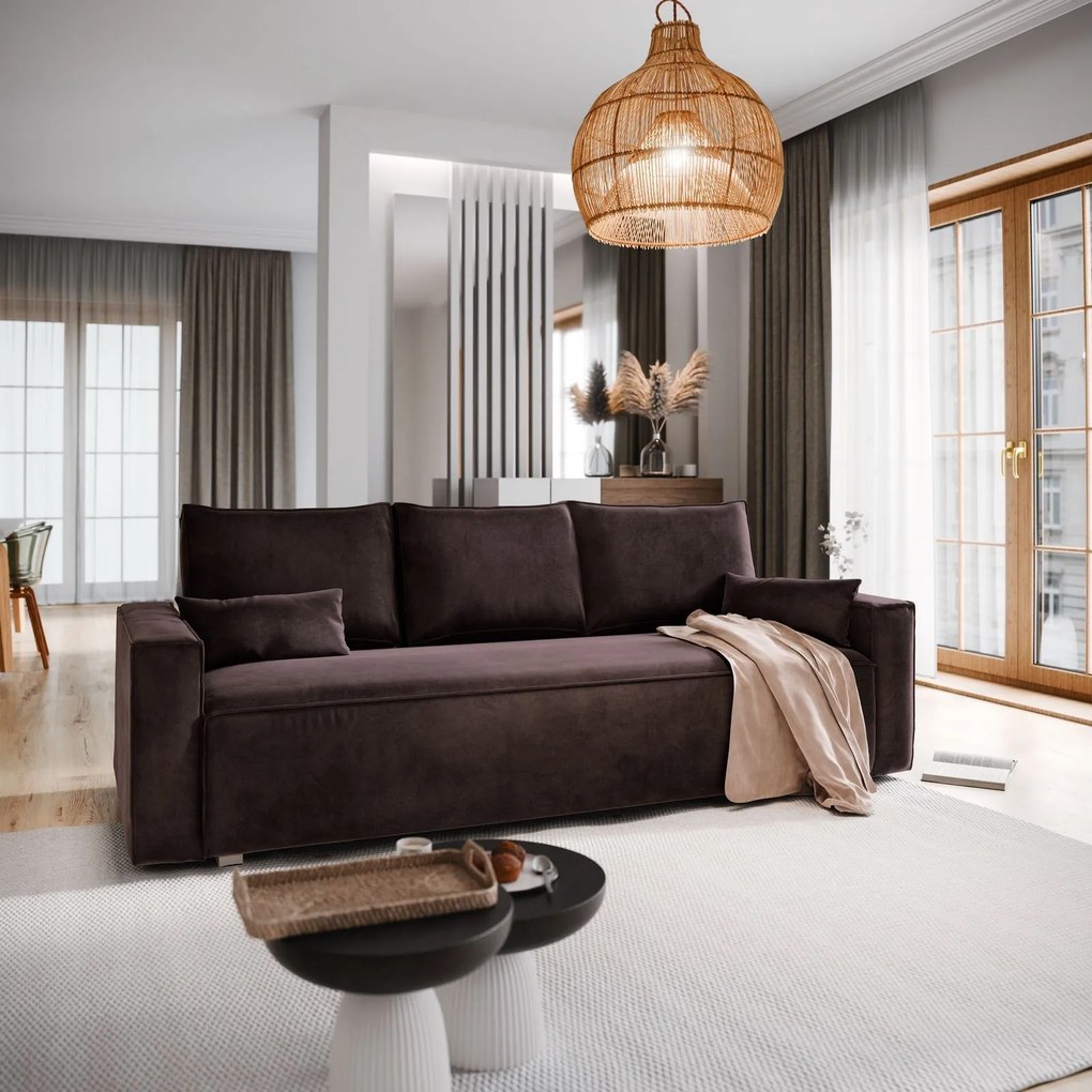 Masseno Sofa ALATRI z funkcją spania i pojemnikiem na pościel, Rozkładana sofa - Brązowy, MONOLITH 29