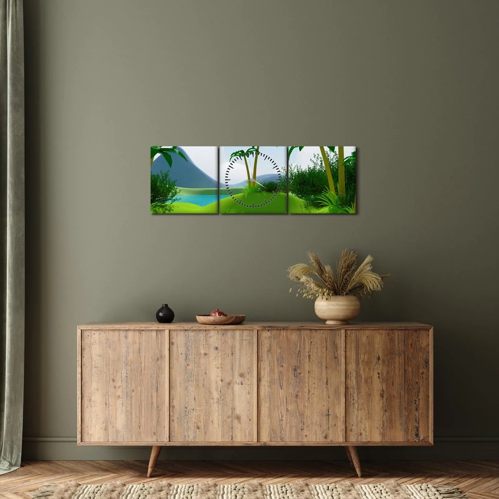 Obraz - Jeziora w dżungli (z zegarem) (90x30 cm)