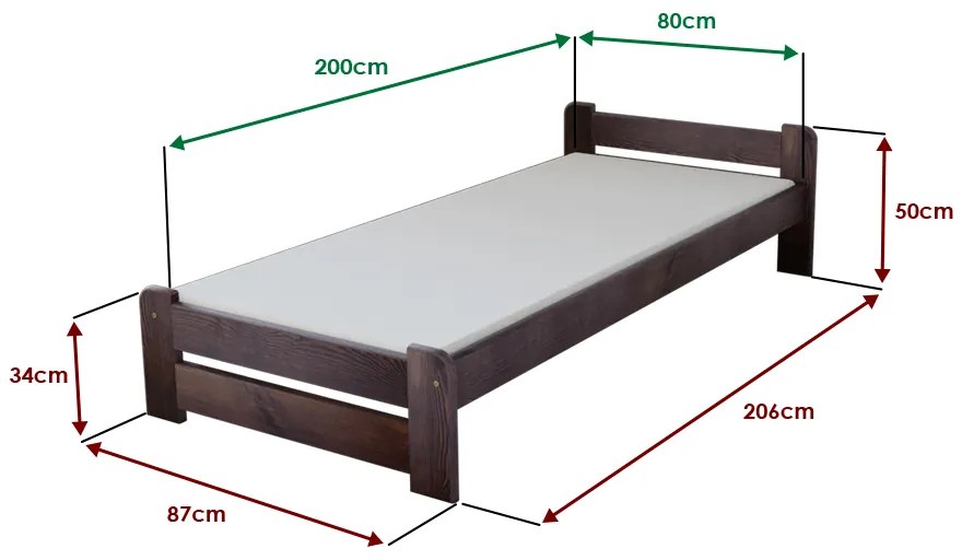 Łóżko Emily 80 x 200 cm, orzech Stelaż: Ze stelażem listwowym rolowanym, Materac: Materac Somnia 18 cm