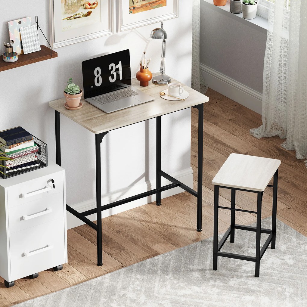 Zestaw stół barowy HOMCOM z 2 stołkami, Antypoślizgowe podkładki, Drewno naturalne