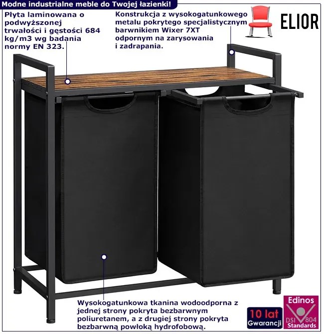 Regał Z 2 Koszami Na Pranie Rustykalny Brąz L7-Z52