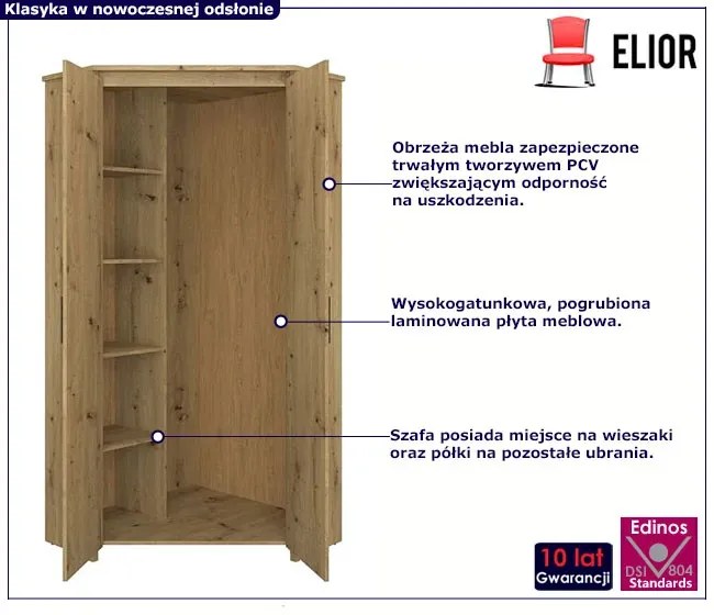 Narożna szafa na ubrania z półkami dąb artisan - Toreso 16X