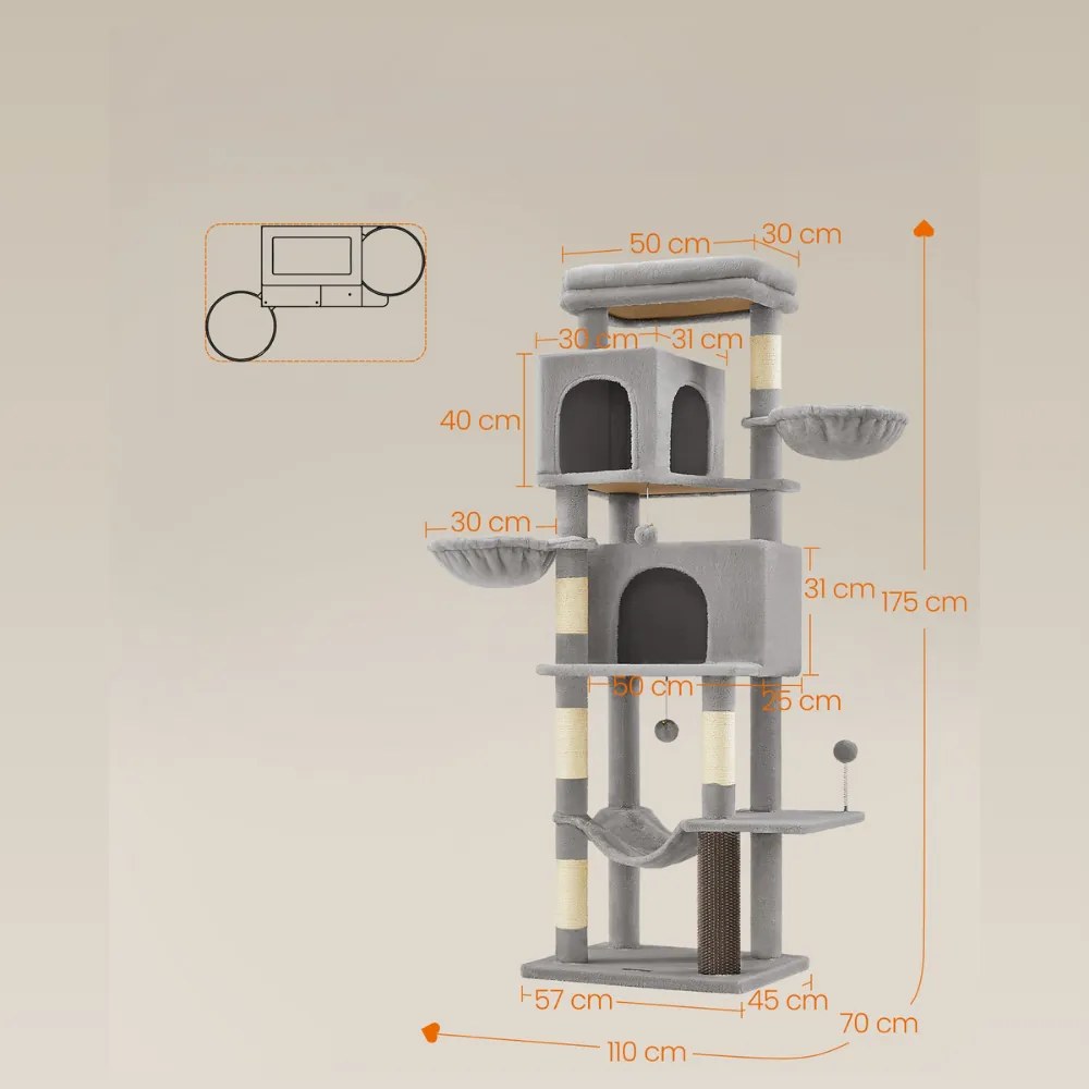 Feandrea Drapak dla kota TRISTAN, 57x45x175 cm, szare