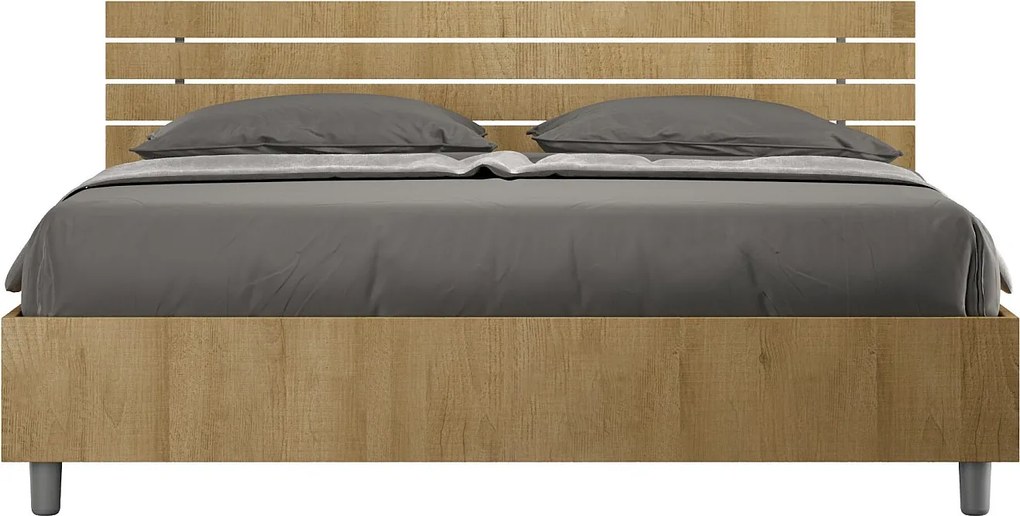Łóżko wyposażone w stelaż z listwami 160x190 Nachylony zagłówek z listwami Dąb naturalny Ankel
